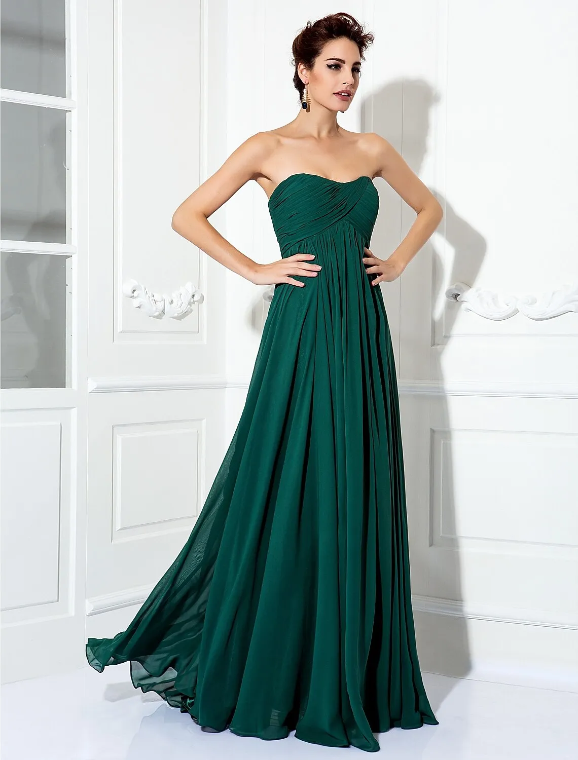 A-Line Minimalist Dress Wedding Guest Sweep / Brush Train Sleeveless Strapless Chiffon with Pleats Ruched
