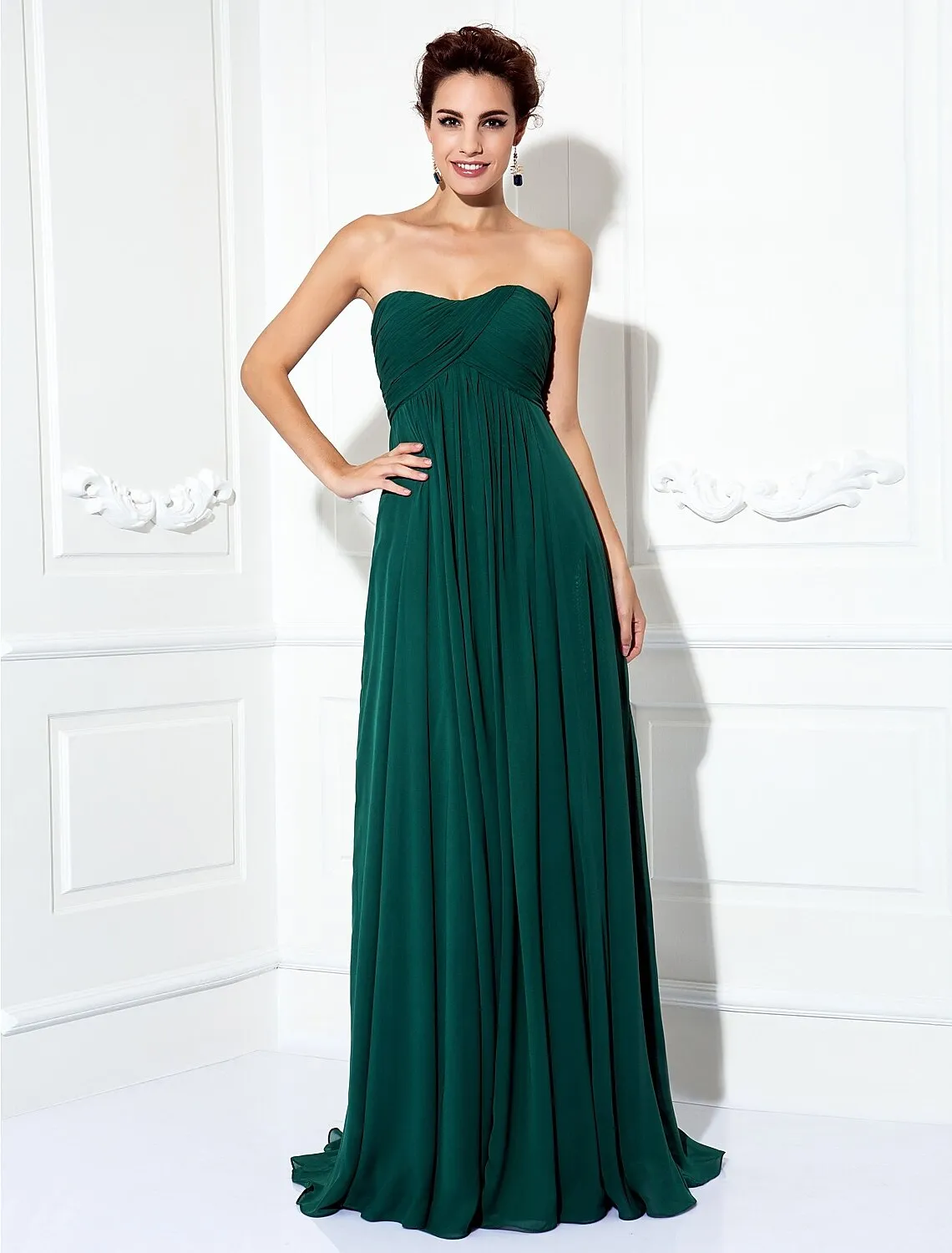 A-Line Minimalist Dress Wedding Guest Sweep / Brush Train Sleeveless Strapless Chiffon with Pleats Ruched