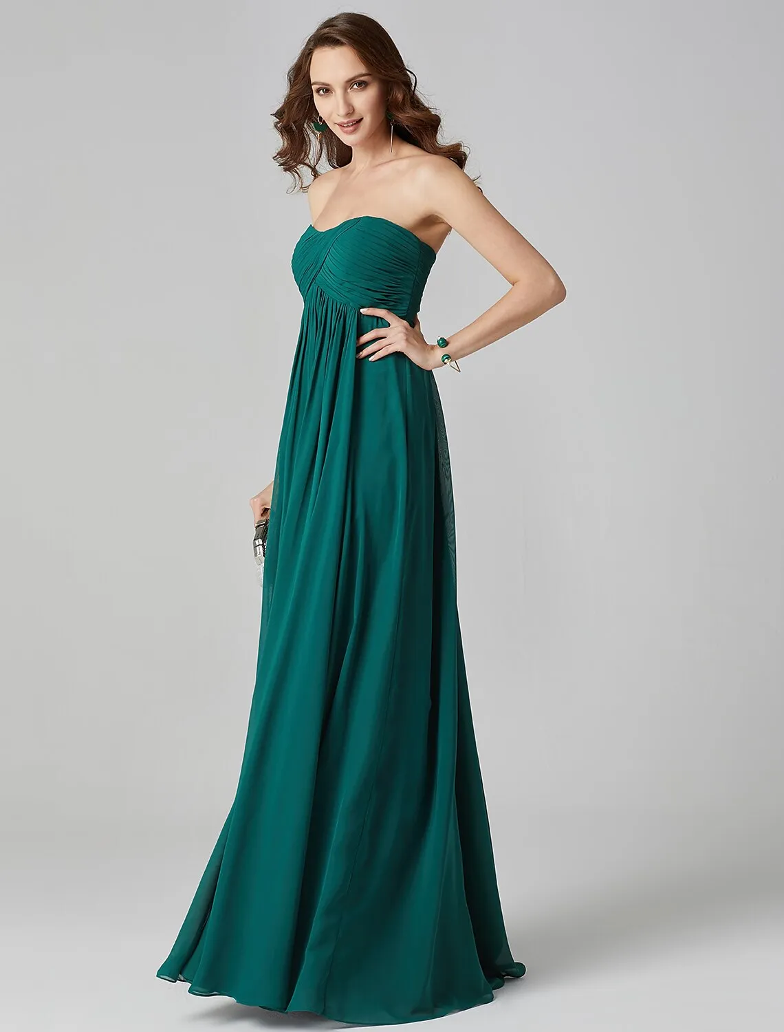 A-Line Minimalist Dress Wedding Guest Sweep / Brush Train Sleeveless Strapless Chiffon with Pleats Ruched