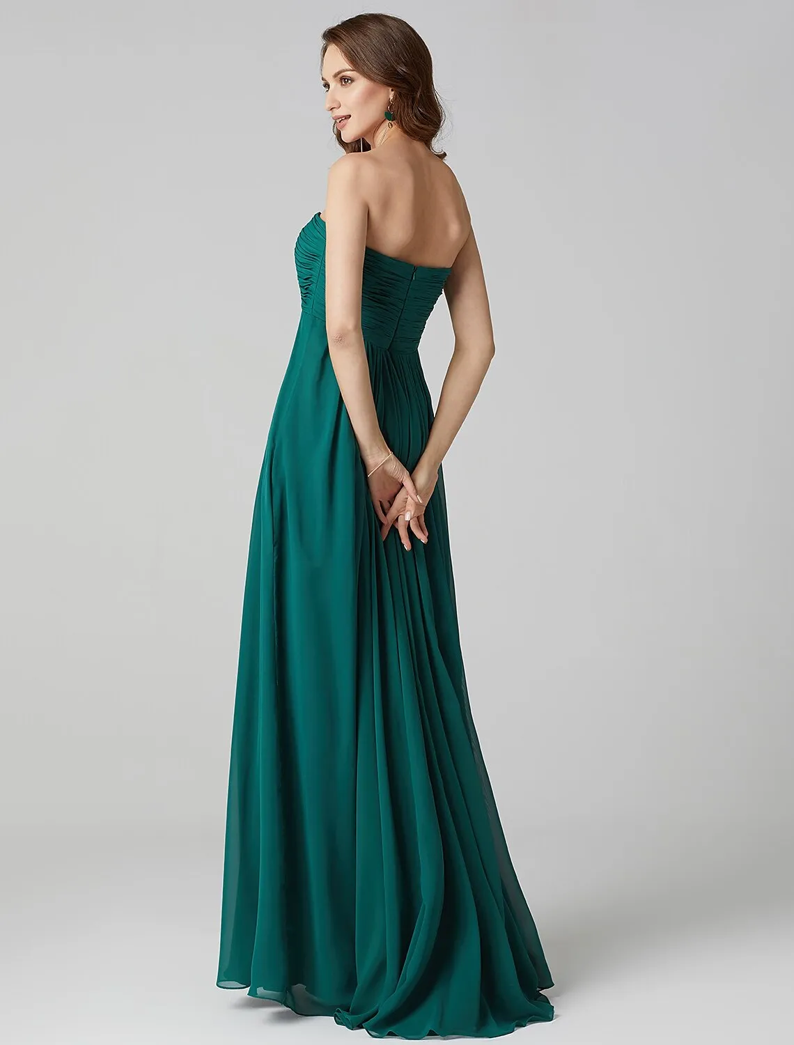 A-Line Minimalist Dress Wedding Guest Sweep / Brush Train Sleeveless Strapless Chiffon with Pleats Ruched