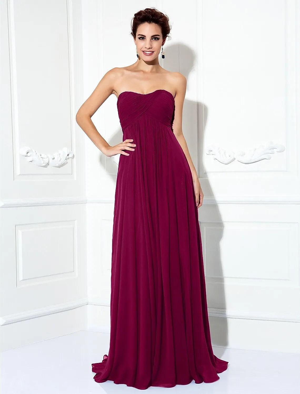 A-Line Minimalist Dress Wedding Guest Sweep / Brush Train Sleeveless Strapless Chiffon with Pleats Ruched