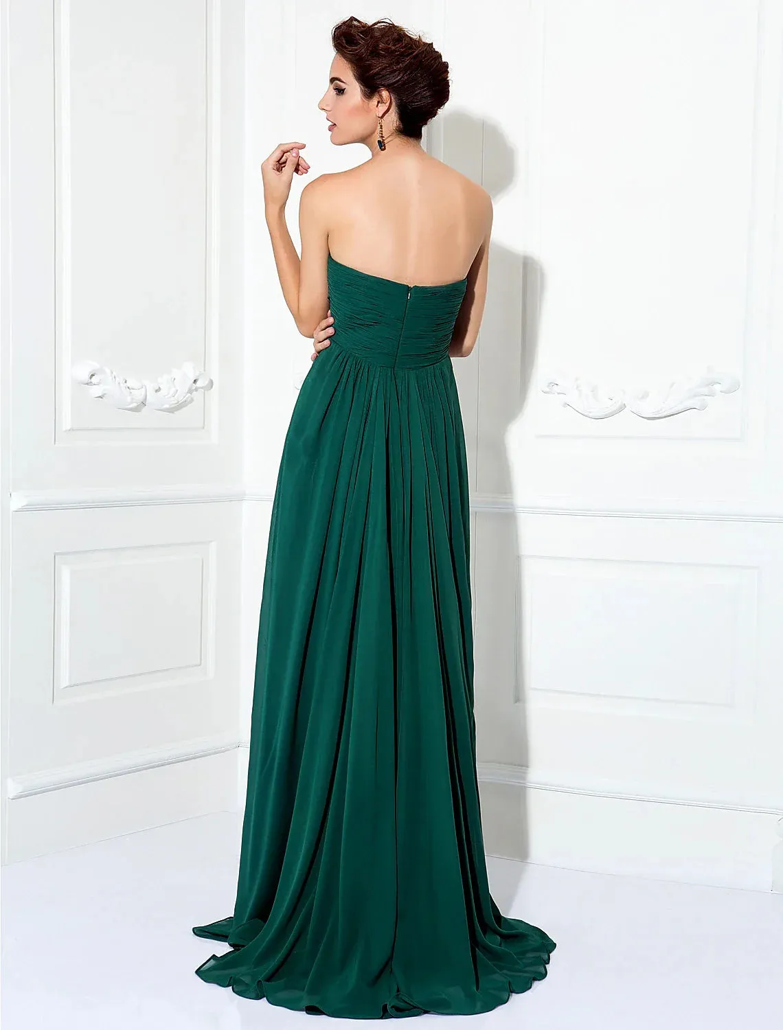 A-Line Minimalist Dress Wedding Guest Sweep / Brush Train Sleeveless Strapless Chiffon with Pleats Ruched