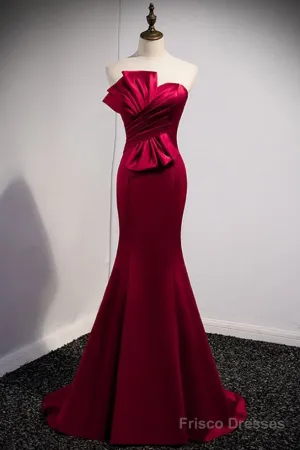 A Noble And Minimalist Wine Red Sleeveless Off Shoulder Ball Dress With Wine Red Strapless Backless Straps And Ground Length Fishtail Evening Dress