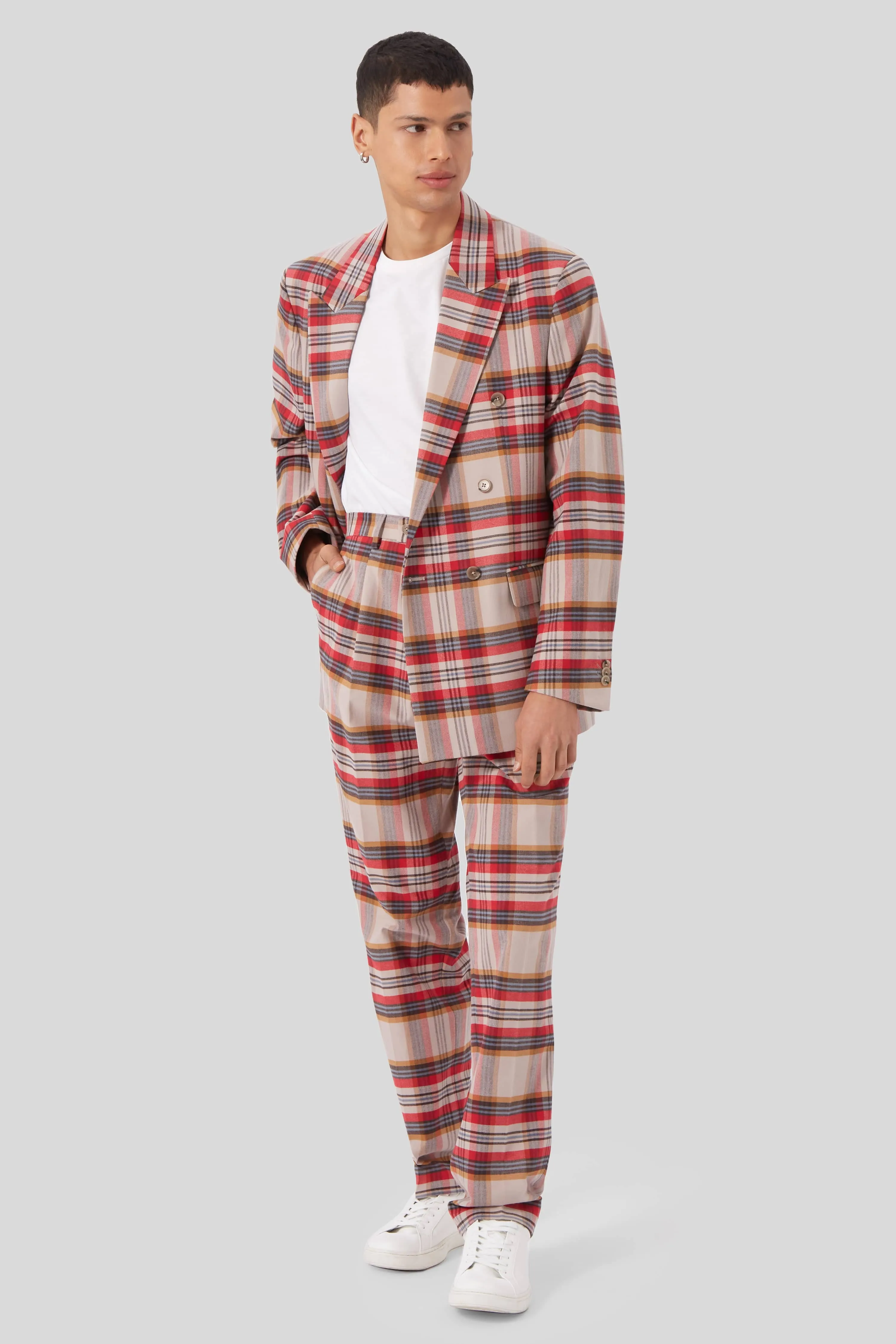 Abidal Oversized Red Check Double Breasted Cotton Suit - ARCHIVE