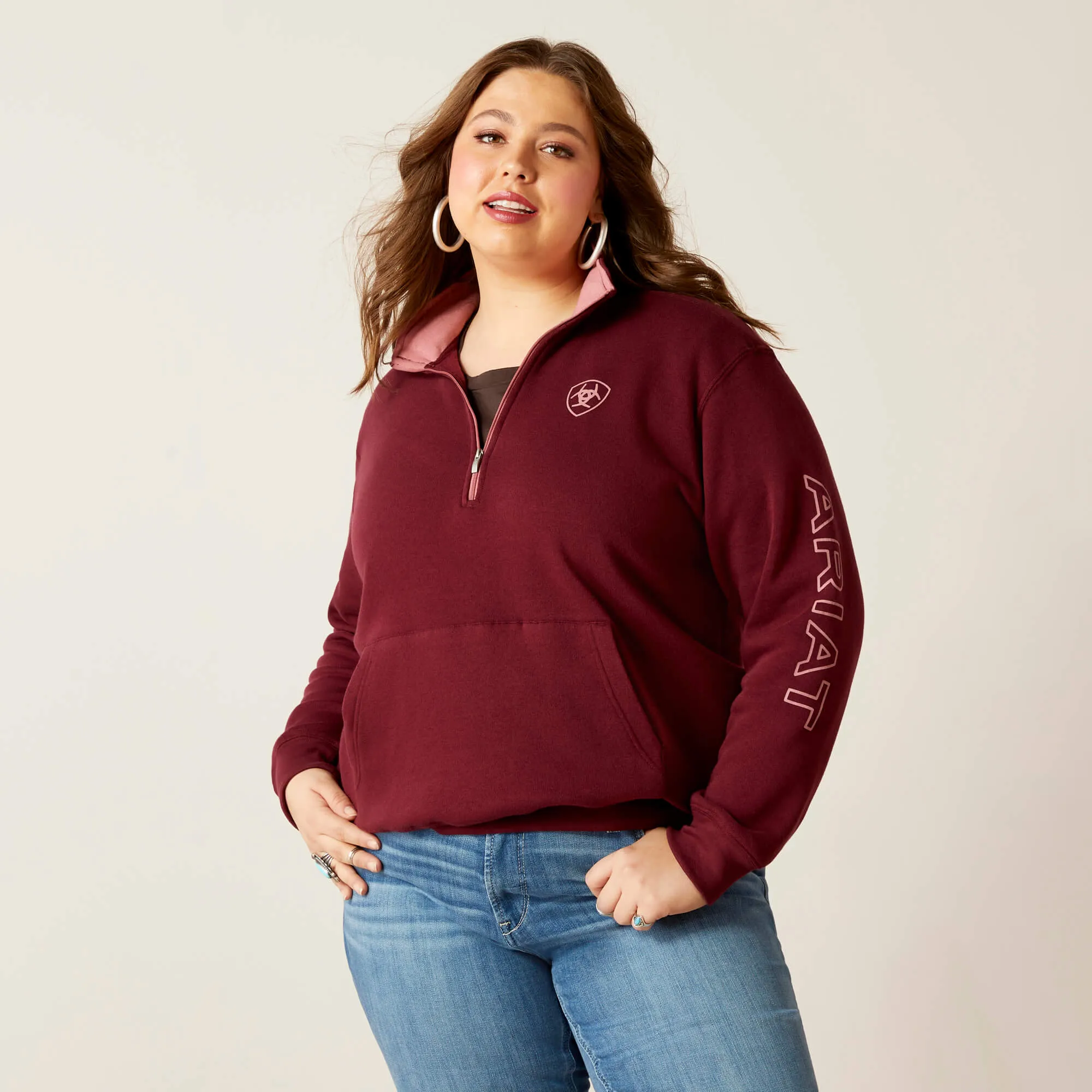 Ariat Women's Tawny Port Half Zip Logo Sweatshirt