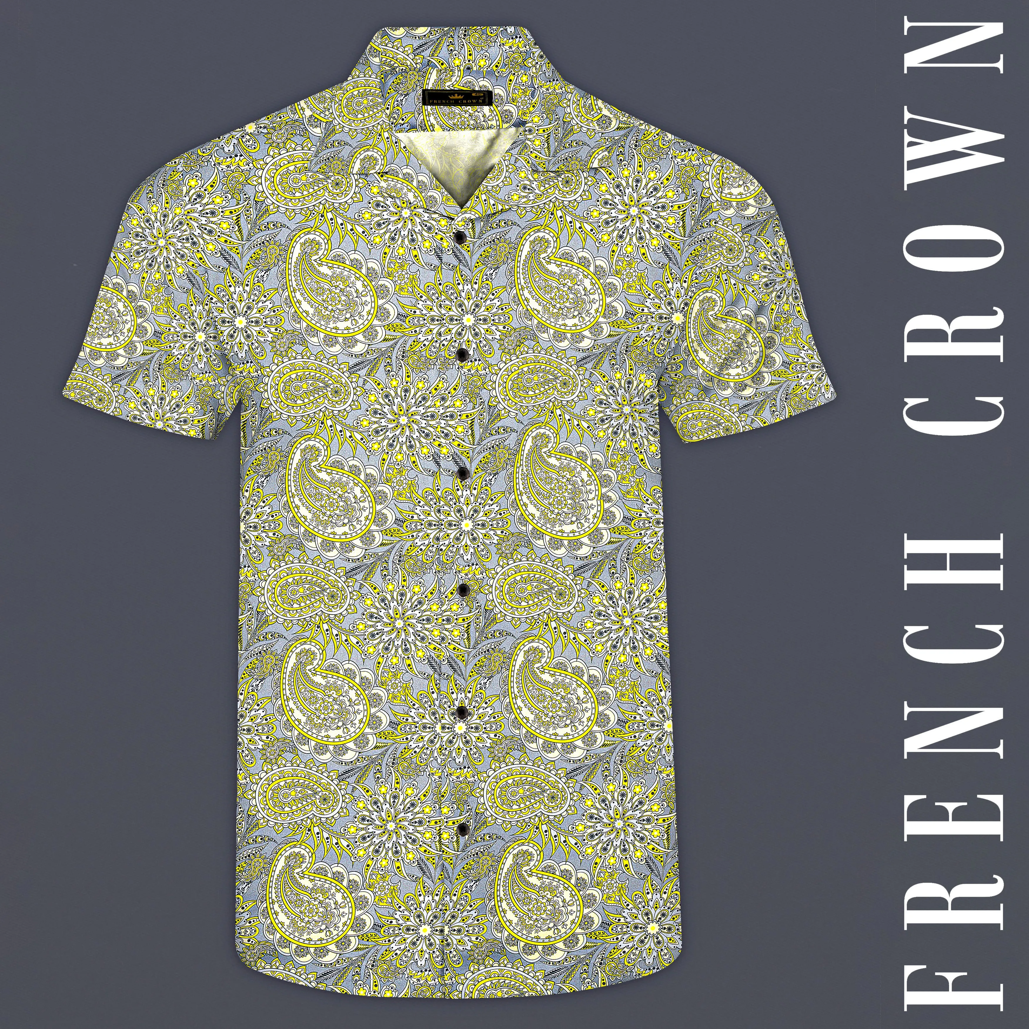 Arylide Yellow With Nobel Gray Flower Valley Printed Super Soft Premium Cotton Shirt