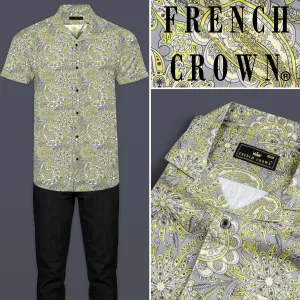Arylide Yellow With Nobel Gray Flower Valley Printed Super Soft Premium Cotton Shirt