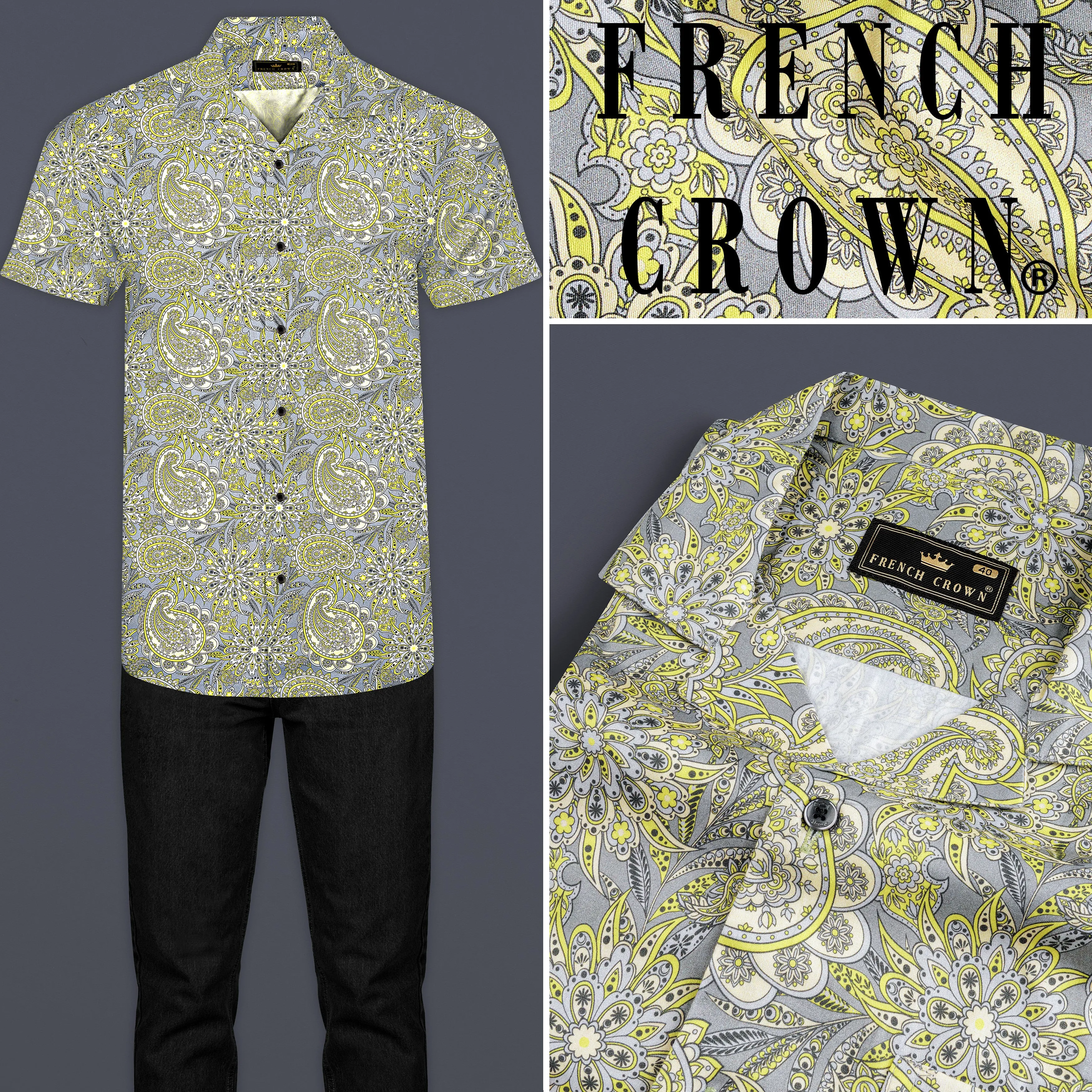 Arylide Yellow With Nobel Gray Flower Valley Printed Super Soft Premium Cotton Shirt