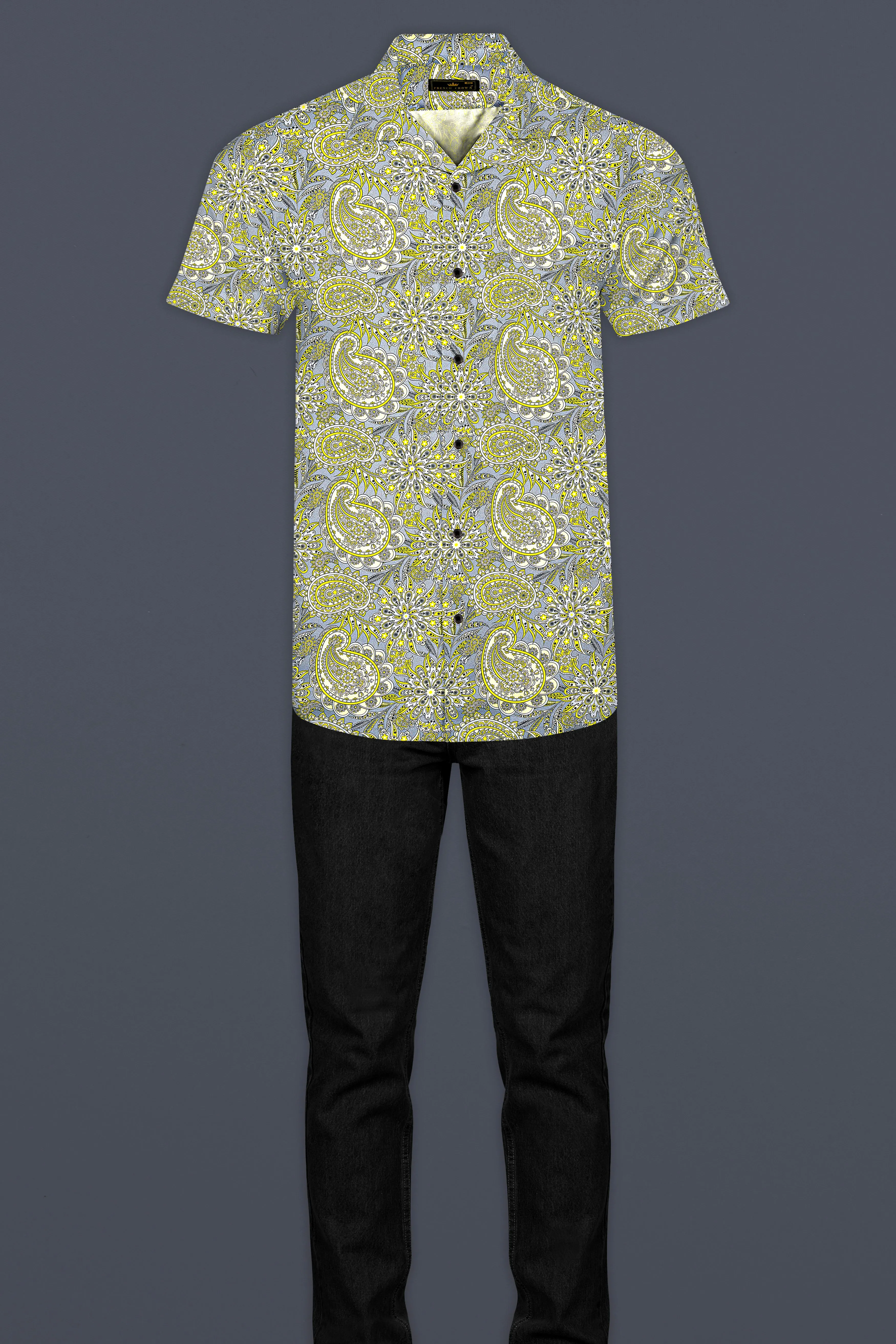 Arylide Yellow With Nobel Gray Flower Valley Printed Super Soft Premium Cotton Shirt