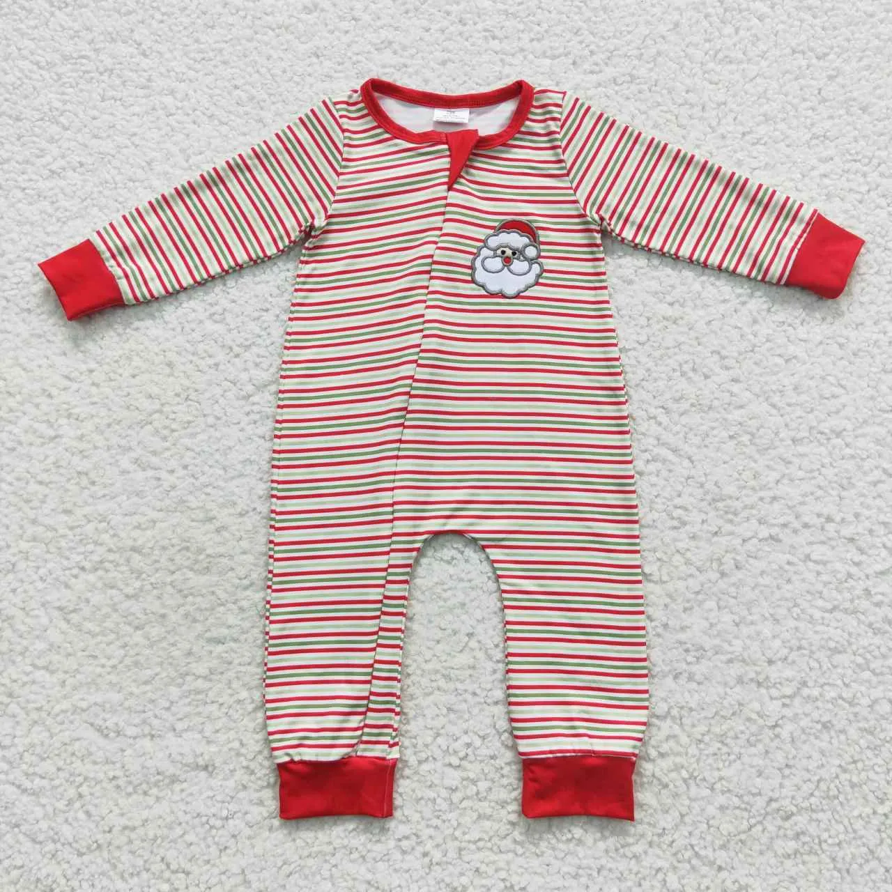 baby christmas santa claus red striped zipper onesie LR0442