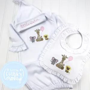 Baby Girl Gown - Newborn Gown Zoo Animal Stitch