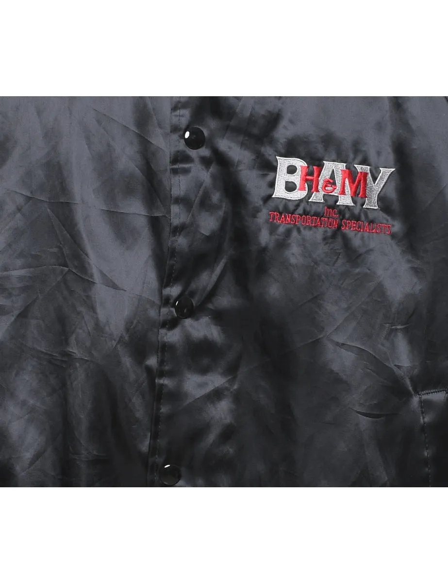 Black Silky Embroidered Bomber Jacket - L