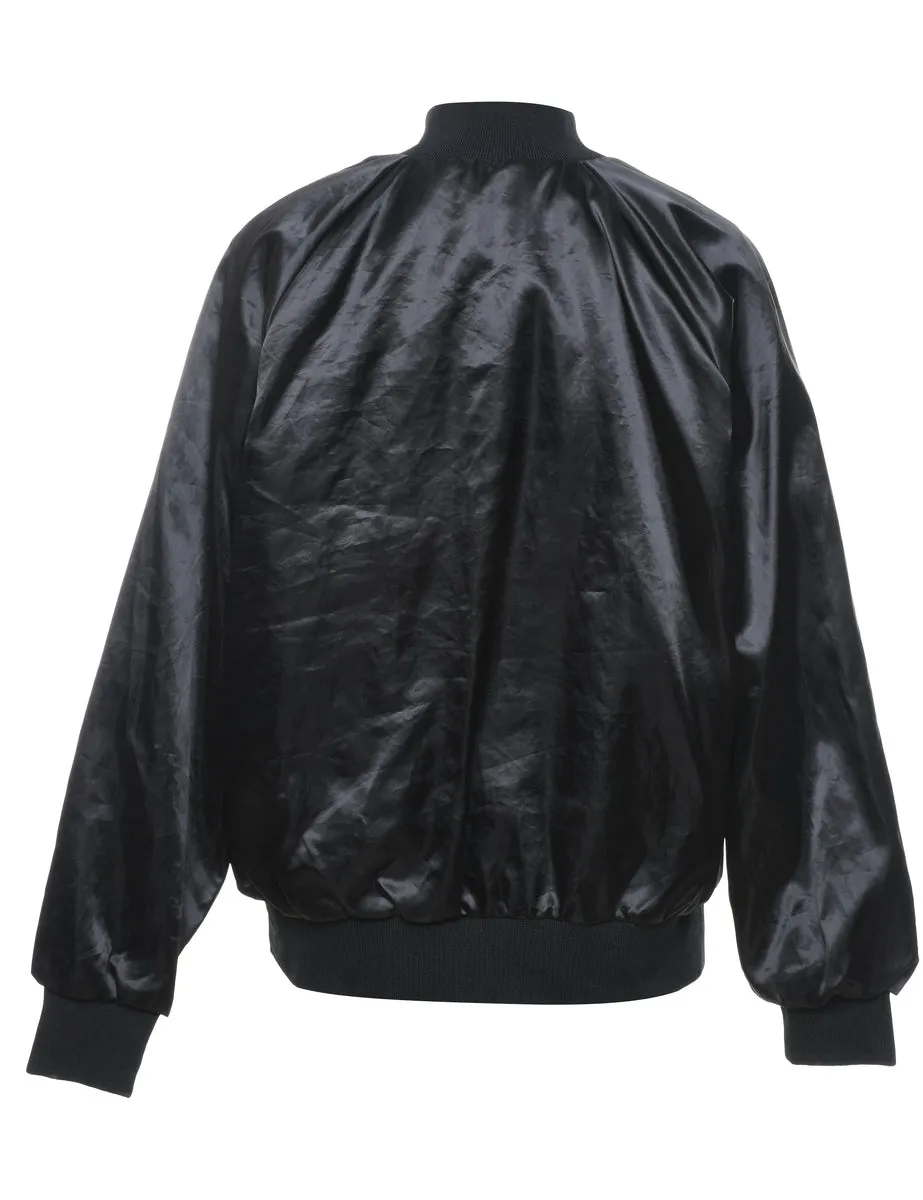 Black Silky Embroidered Bomber Jacket - L