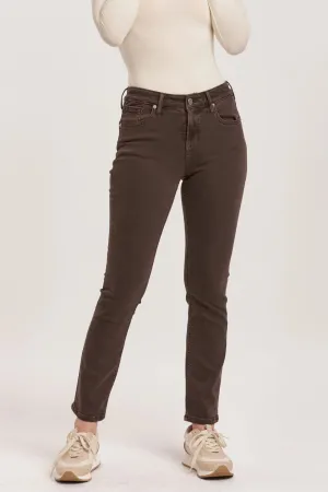 Blaire Mid Rise Slim Straight Jeans - Mocha Brown