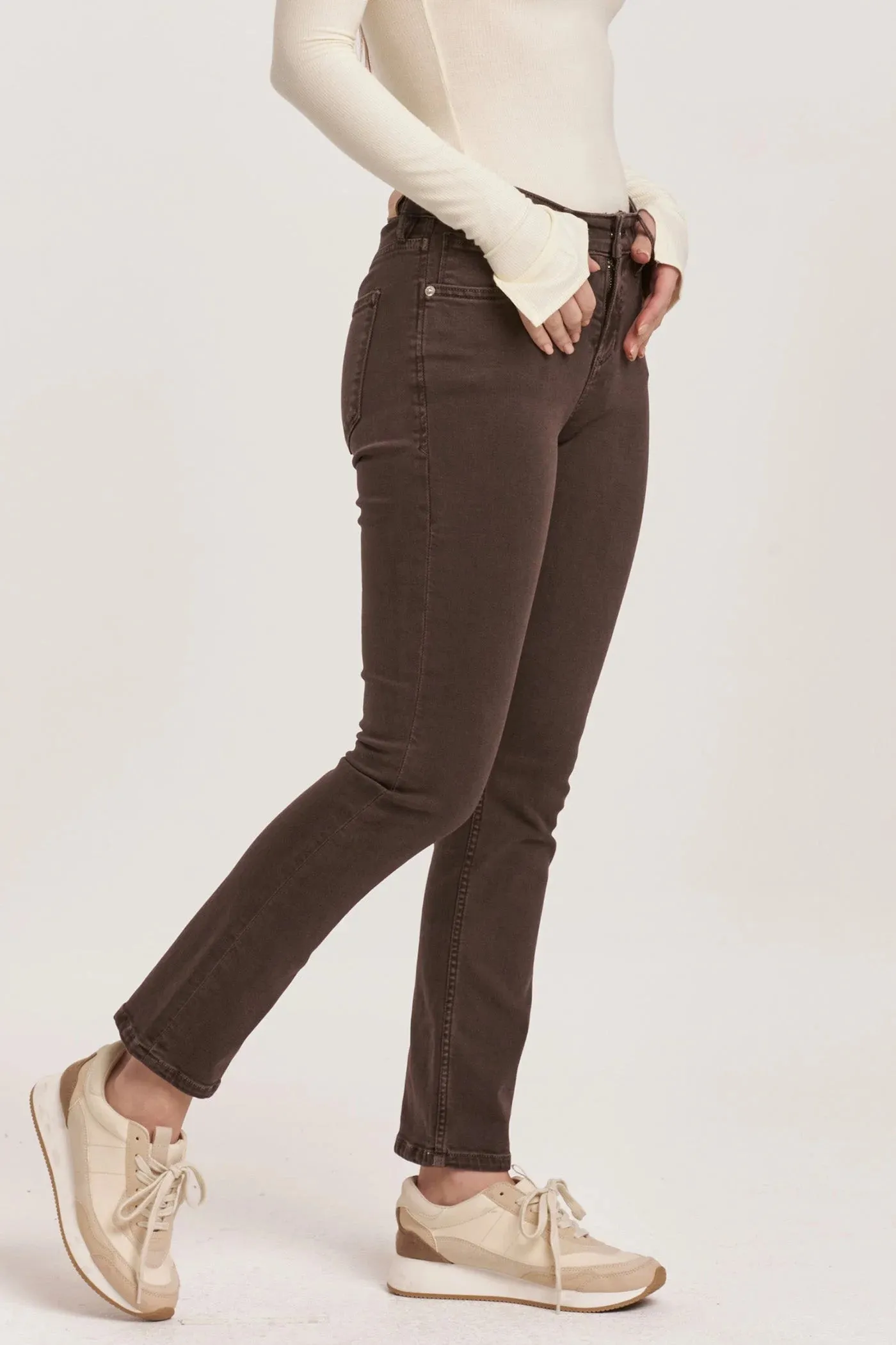 Blaire Mid Rise Slim Straight Jeans - Mocha Brown