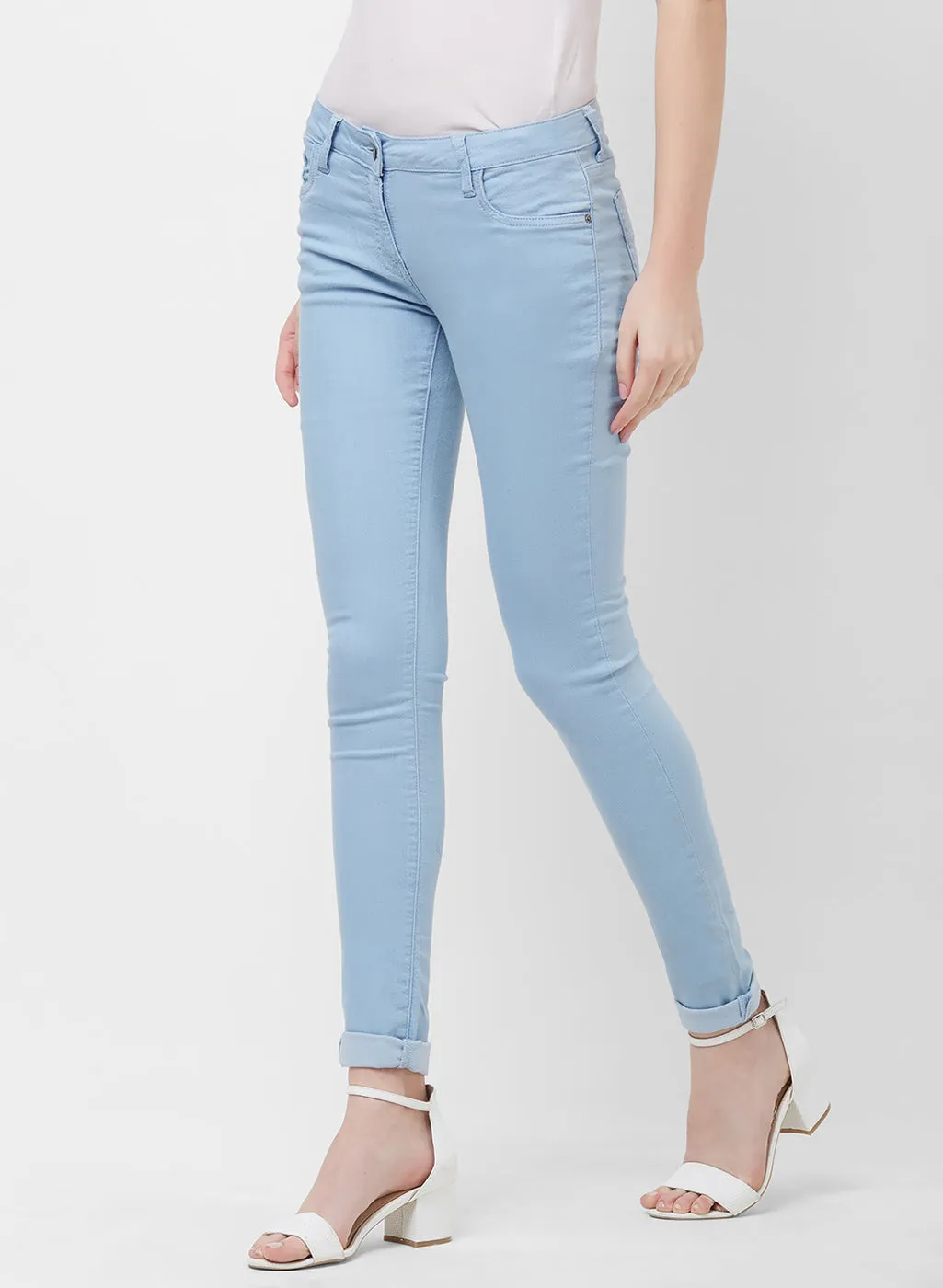 Blue Solid Skinny Fit Denim