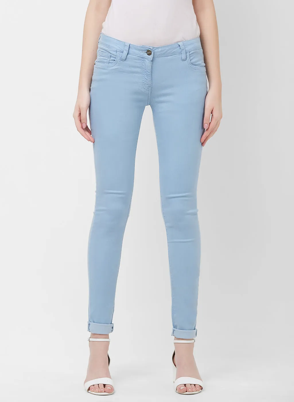 Blue Solid Skinny Fit Denim