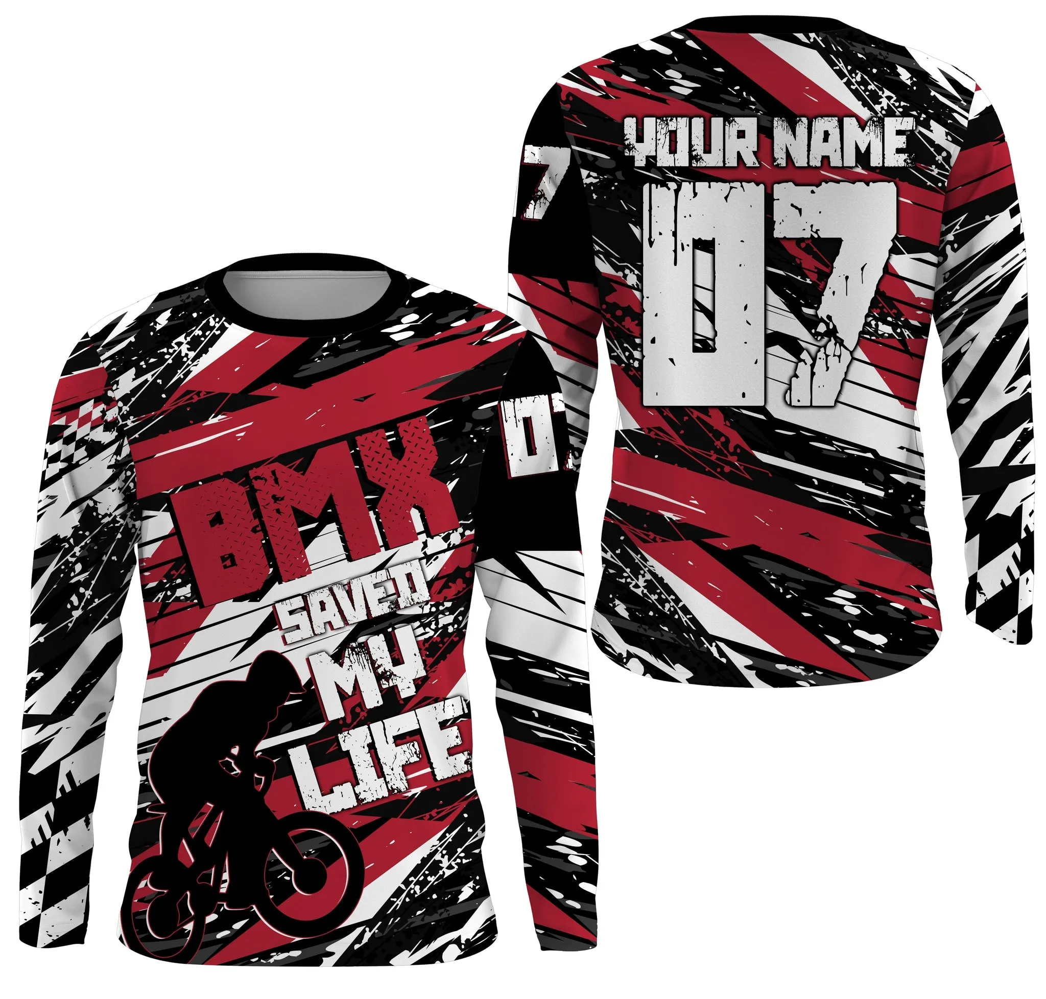 BMX Saved My Life Red BMX Jerseys Off-Road Bike 3D Long Sleeve Shirt Cycling Gear Adult Kid BMX Bicycle Clothes