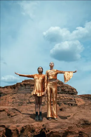 Bronze Velvet Bell Pants