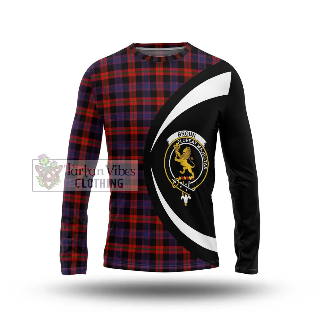 Broun Modern Tartan Long Sleeve T-Shirt with Family Crest Circle Style