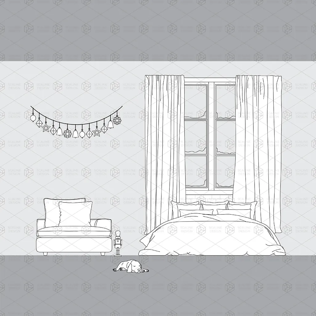 CAD & Vector Christmas Minimalist Furniture and Decoration (Elevation)