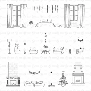 CAD & Vector Christmas Minimalist Furniture and Decoration (Elevation)