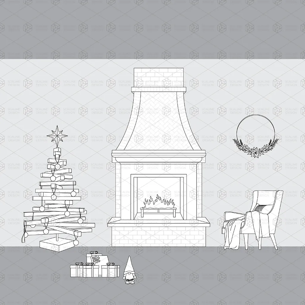 CAD & Vector Christmas Minimalist Furniture and Decoration (Elevation)