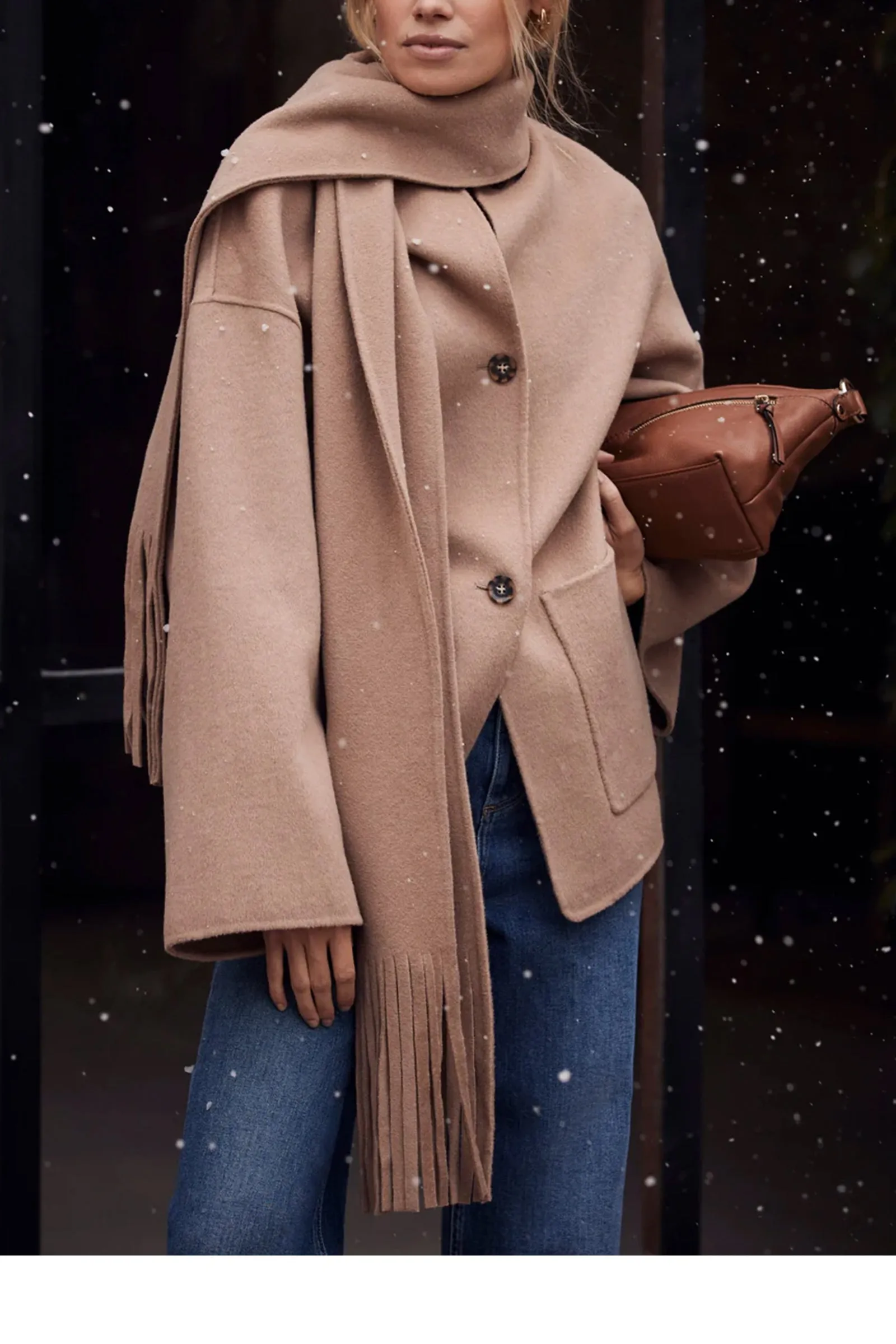 Camel Wool Blend Scarf Coat