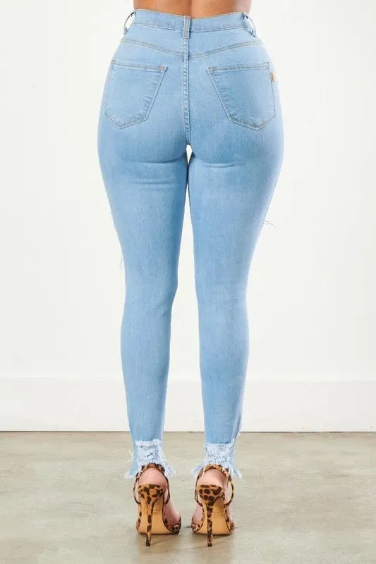 Classic 5 Button Distressed Skinny Jeans