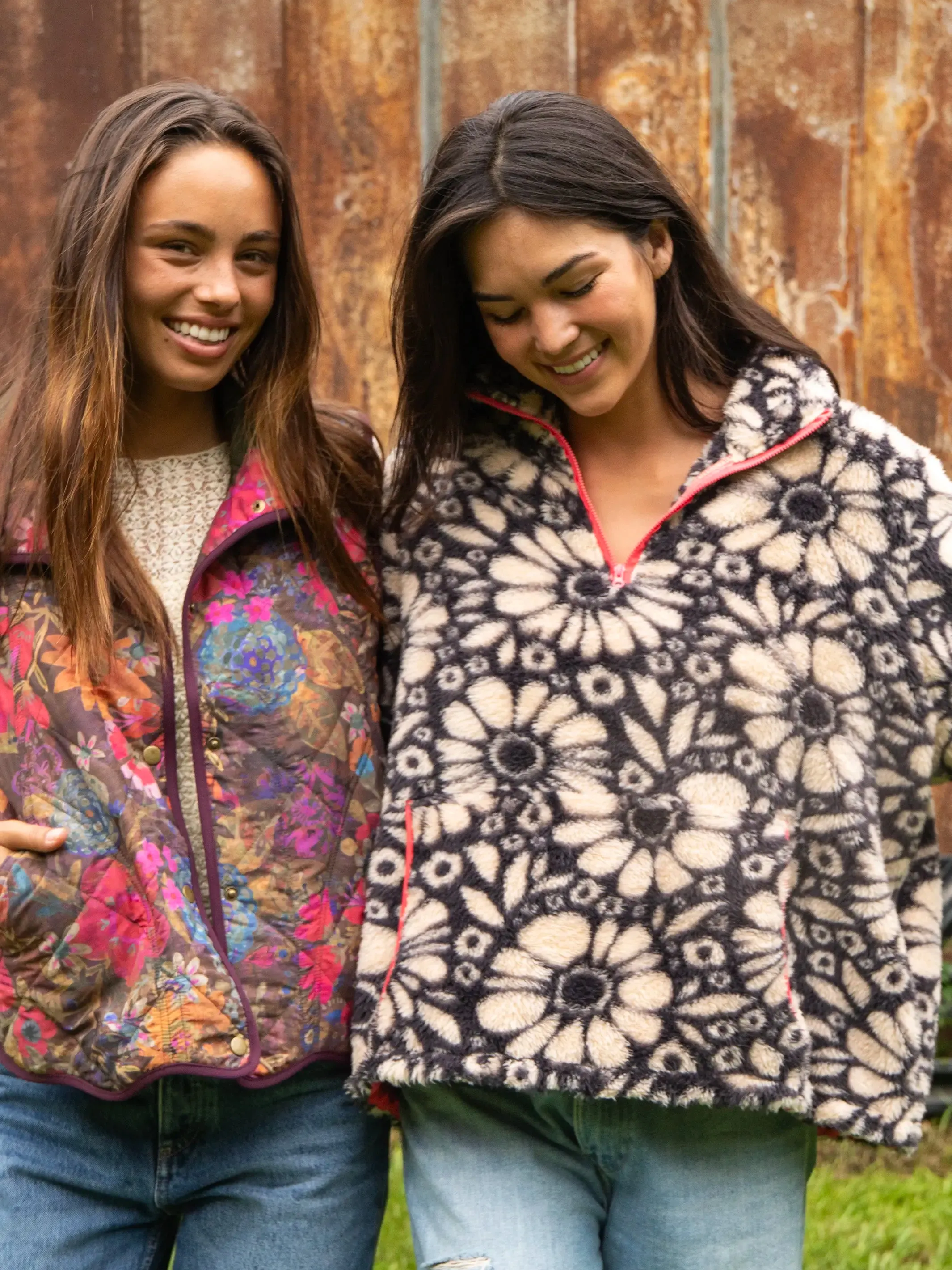 Coziest Quarter Zip Pullover Sweatshirt - Black White Daisies