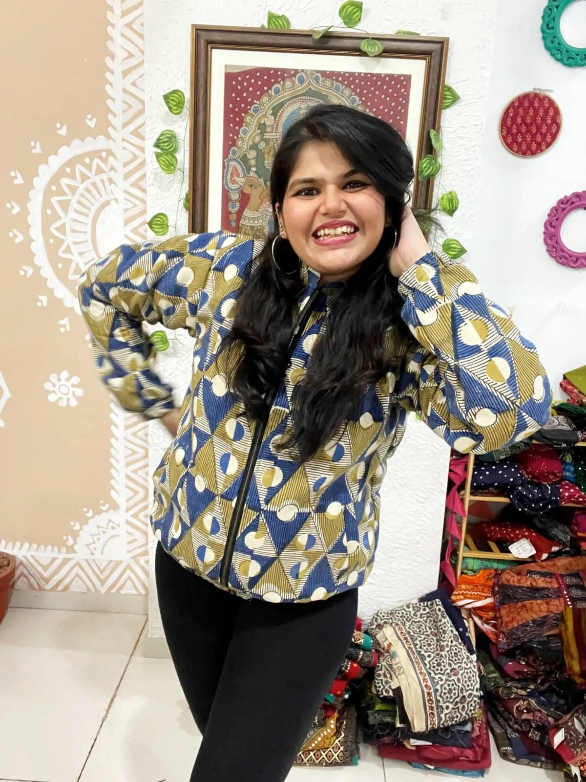 Cream Ajrakh Unisex Bomber Jacket
