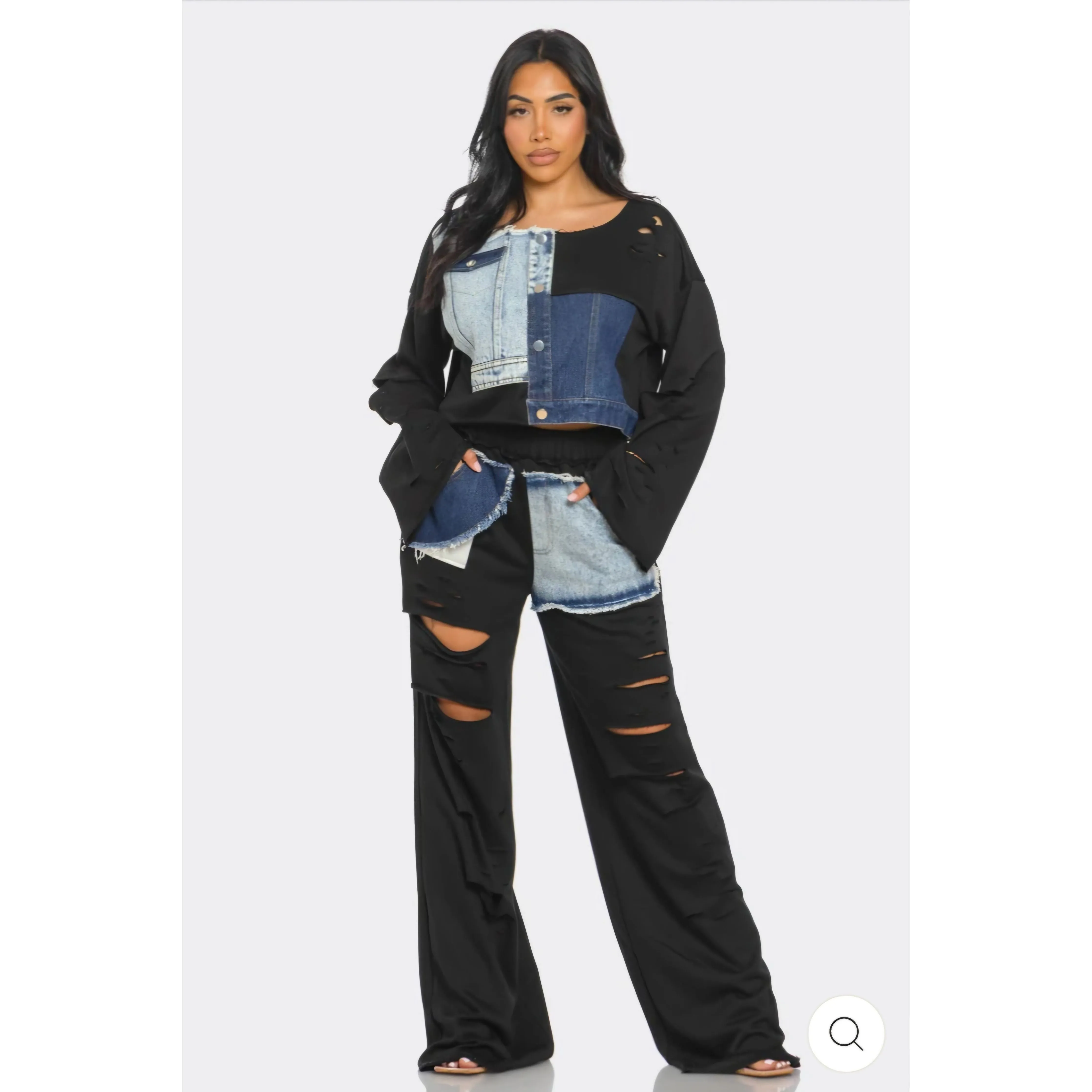 Distressed Denim Patchwork Set