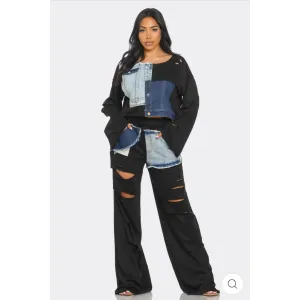 Distressed Denim Patchwork Set