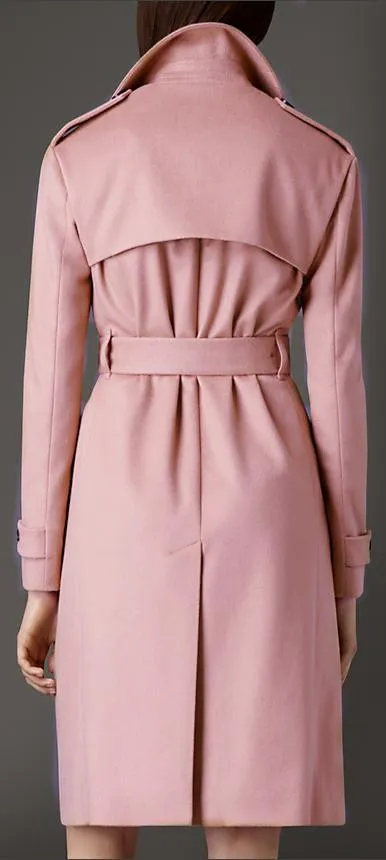 Double-Breasted Wool Trench Coat in Pink