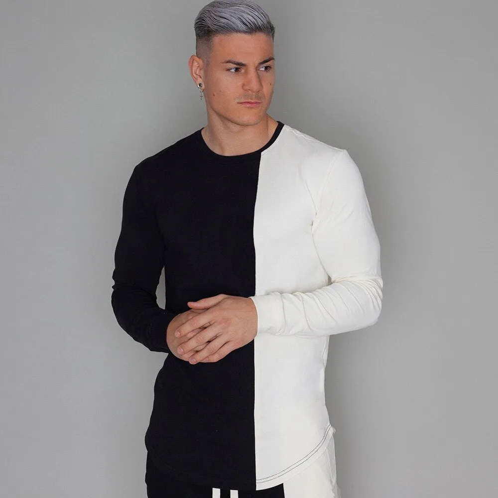 Fashion Patchwork T-Shirt Men Long sleeve Slim t shirts Autumn New Casual Tee shirt Male Fitness Black Tops Brand Clothing