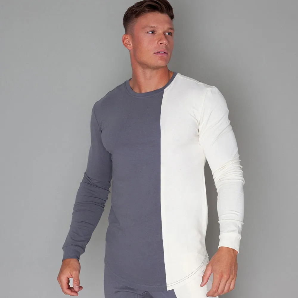 Fashion Patchwork T-Shirt Men Long sleeve Slim t shirts Autumn New Casual Tee shirt Male Fitness Black Tops Brand Clothing