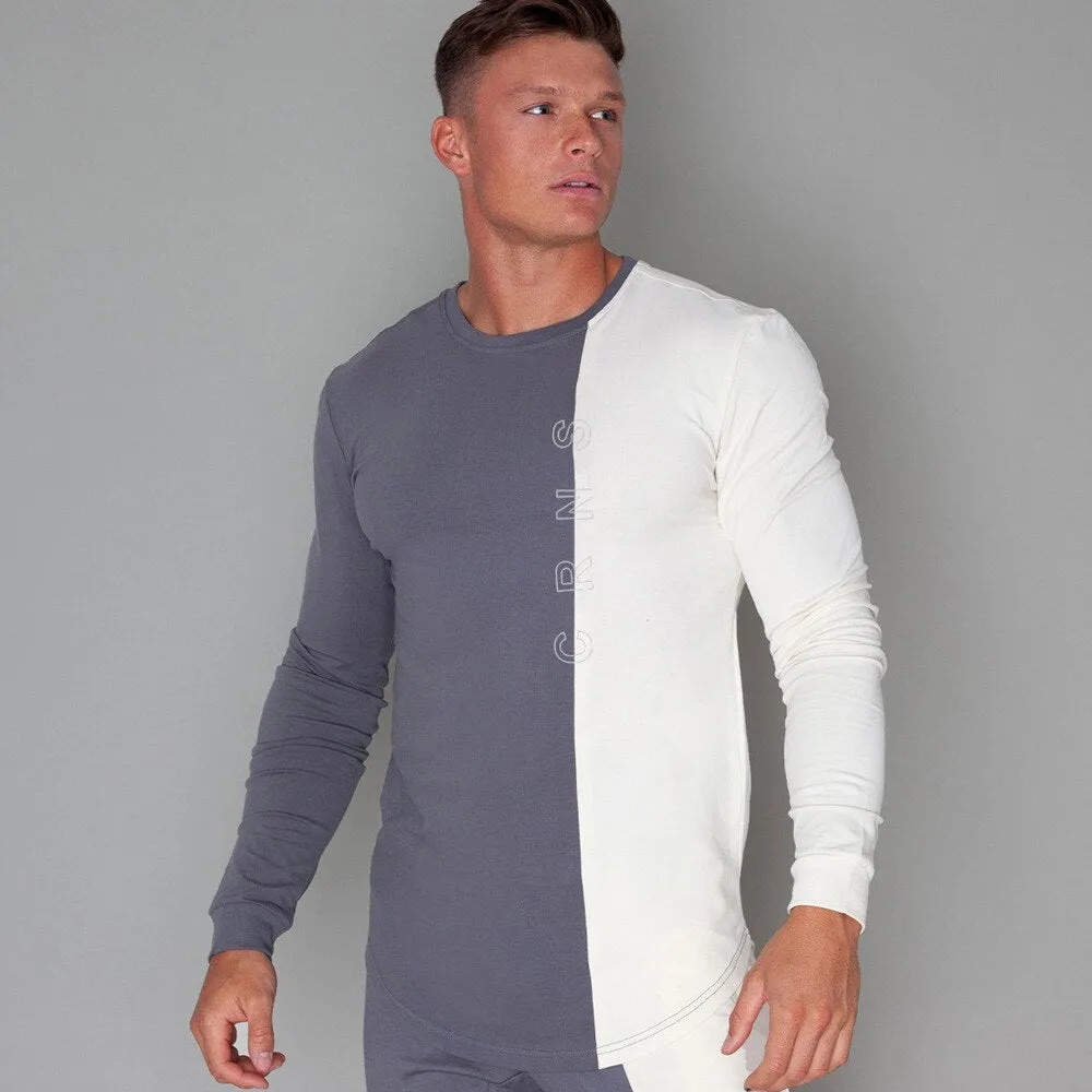 Fashion Patchwork T-Shirt Men Long sleeve Slim t shirts Autumn New Casual Tee shirt Male Fitness Black Tops Brand Clothing