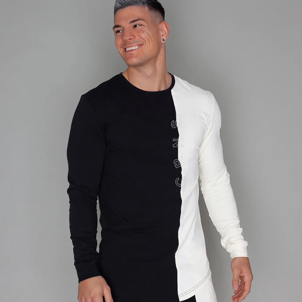 Fashion Patchwork T-Shirt Men Long sleeve Slim t shirts Autumn New Casual Tee shirt Male Fitness Black Tops Brand Clothing