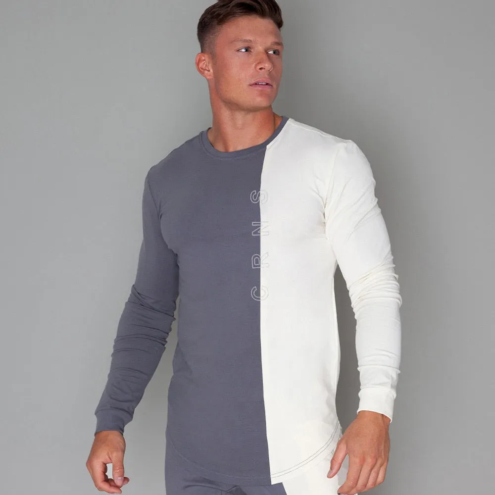 Fashion Patchwork T-Shirt Men Long sleeve Slim t shirts Autumn New Casual Tee shirt Male Fitness Black Tops Brand Clothing