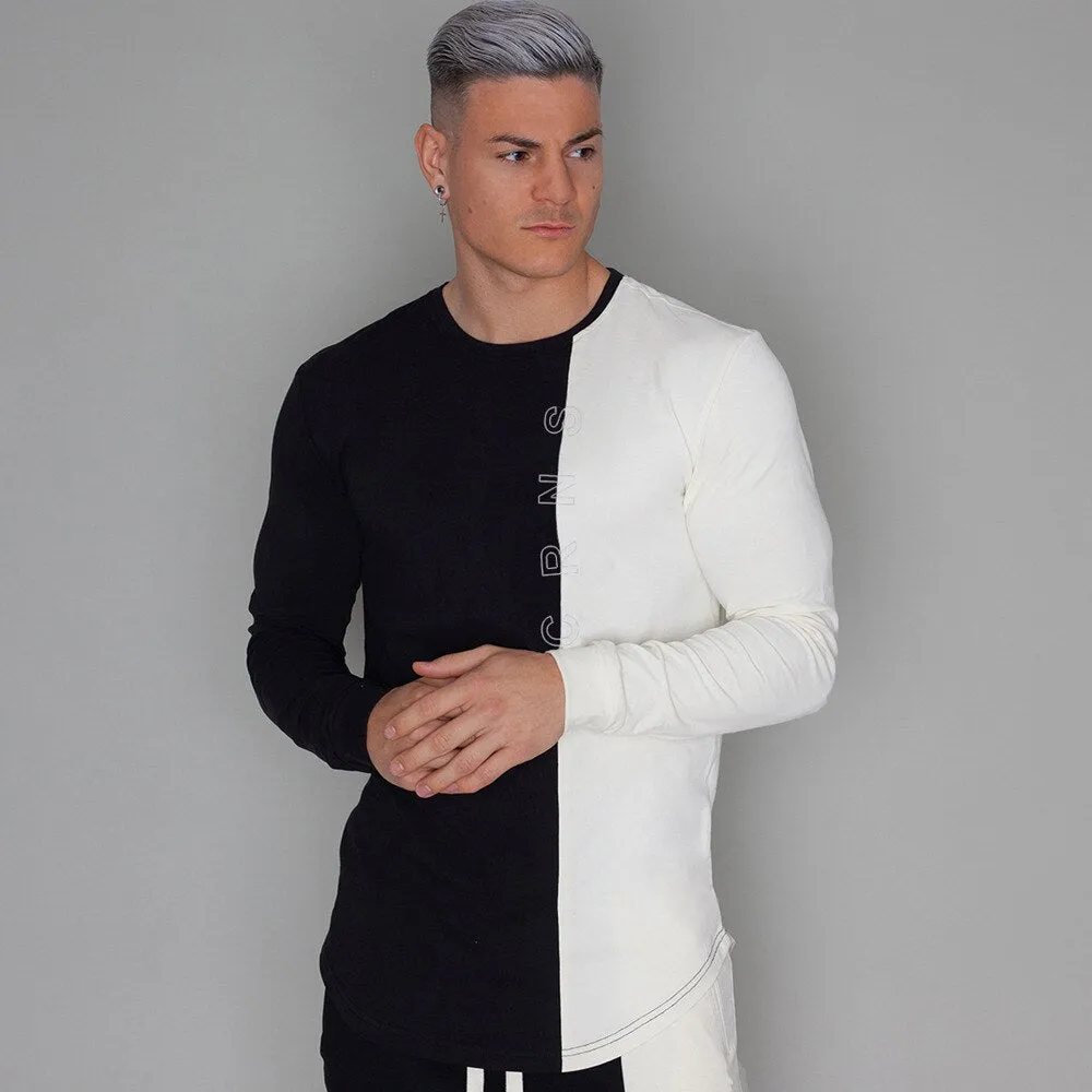 Fashion Patchwork T-Shirt Men Long sleeve Slim t shirts Autumn New Casual Tee shirt Male Fitness Black Tops Brand Clothing