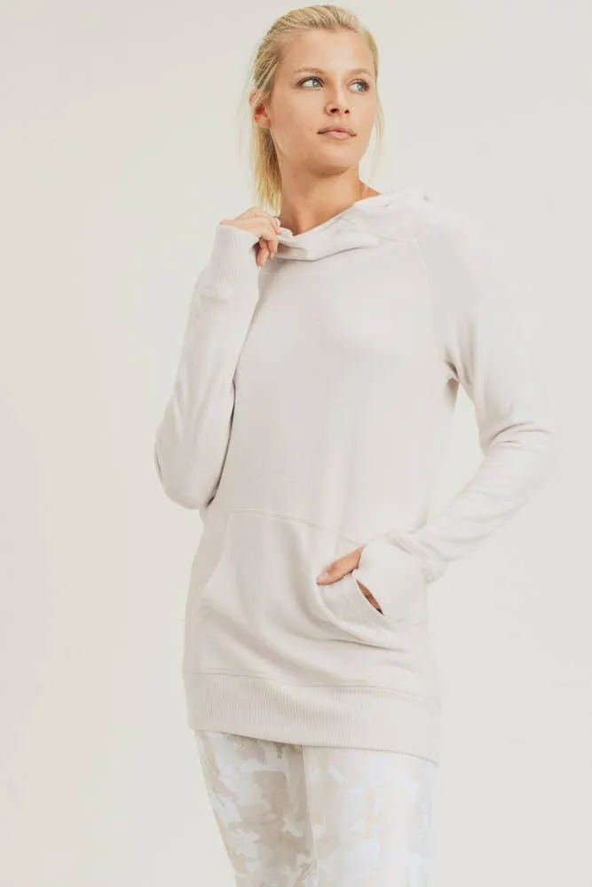 Fuzzy Raglan Hoodie Pullover with Thumb Holes