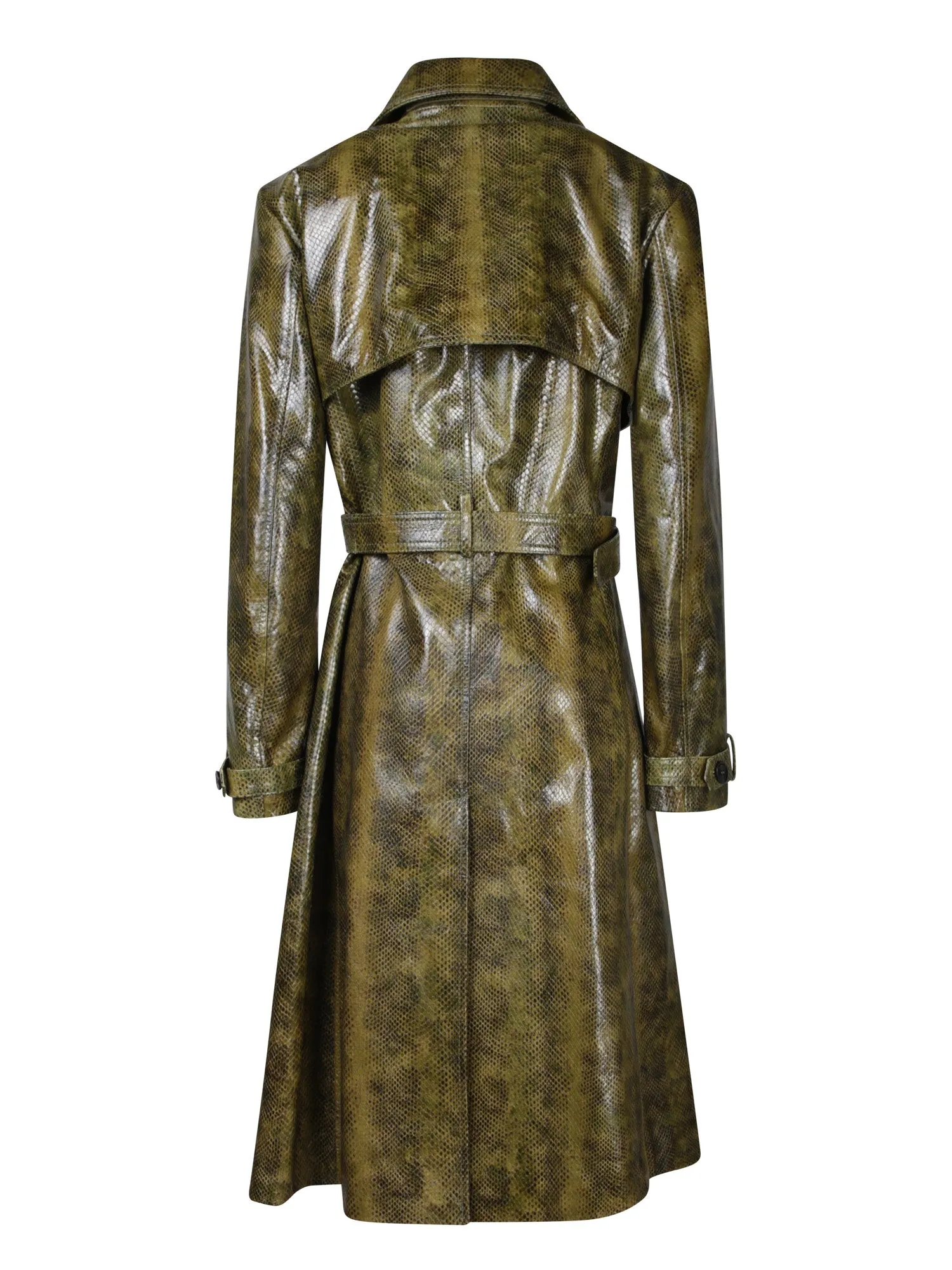 Green Python Leather Trench Coat