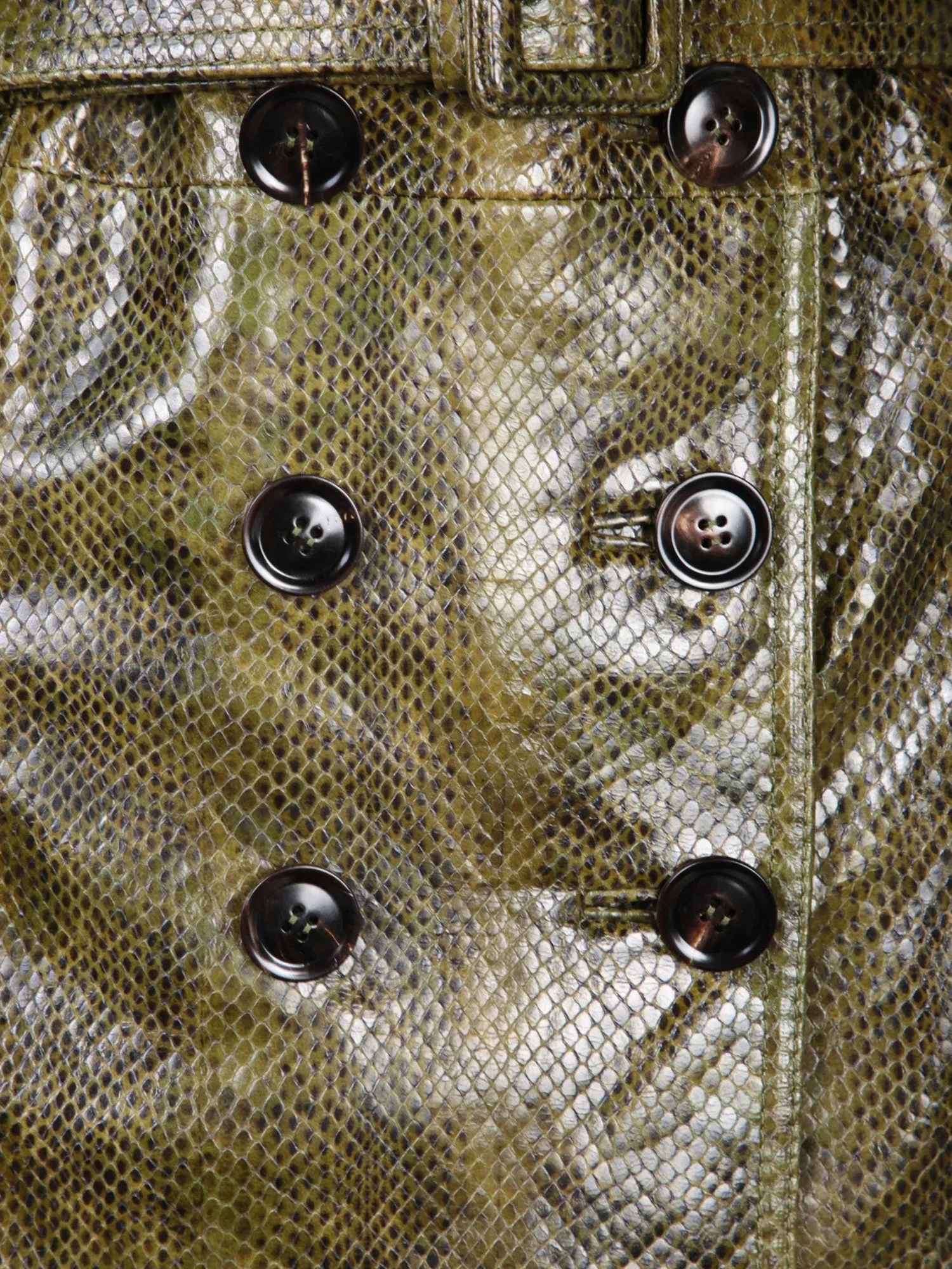 Green Python Leather Trench Coat