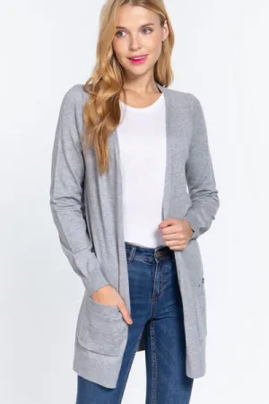 Heather Grey Open Front Long Sleeve Cardigan (Online Exclusive)
