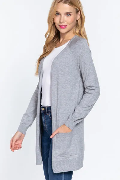 Heather Grey Open Front Long Sleeve Cardigan (Online Exclusive)