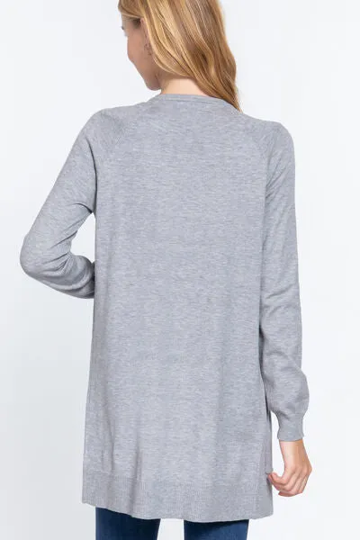 Heather Grey Open Front Long Sleeve Cardigan (Online Exclusive)