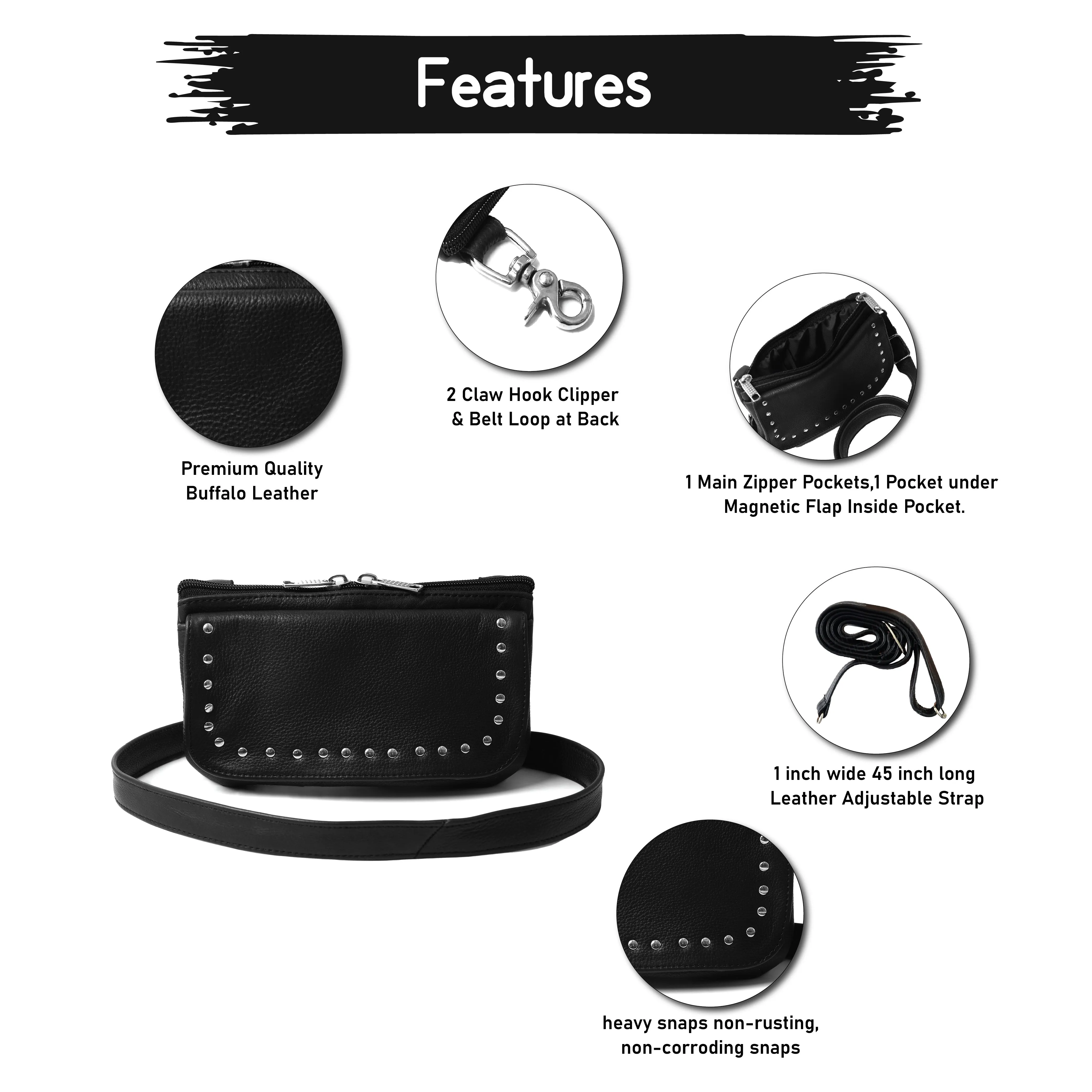 HL80151STUD Women's Black Studded Hip Bag  Trendy & Edgy Accessory