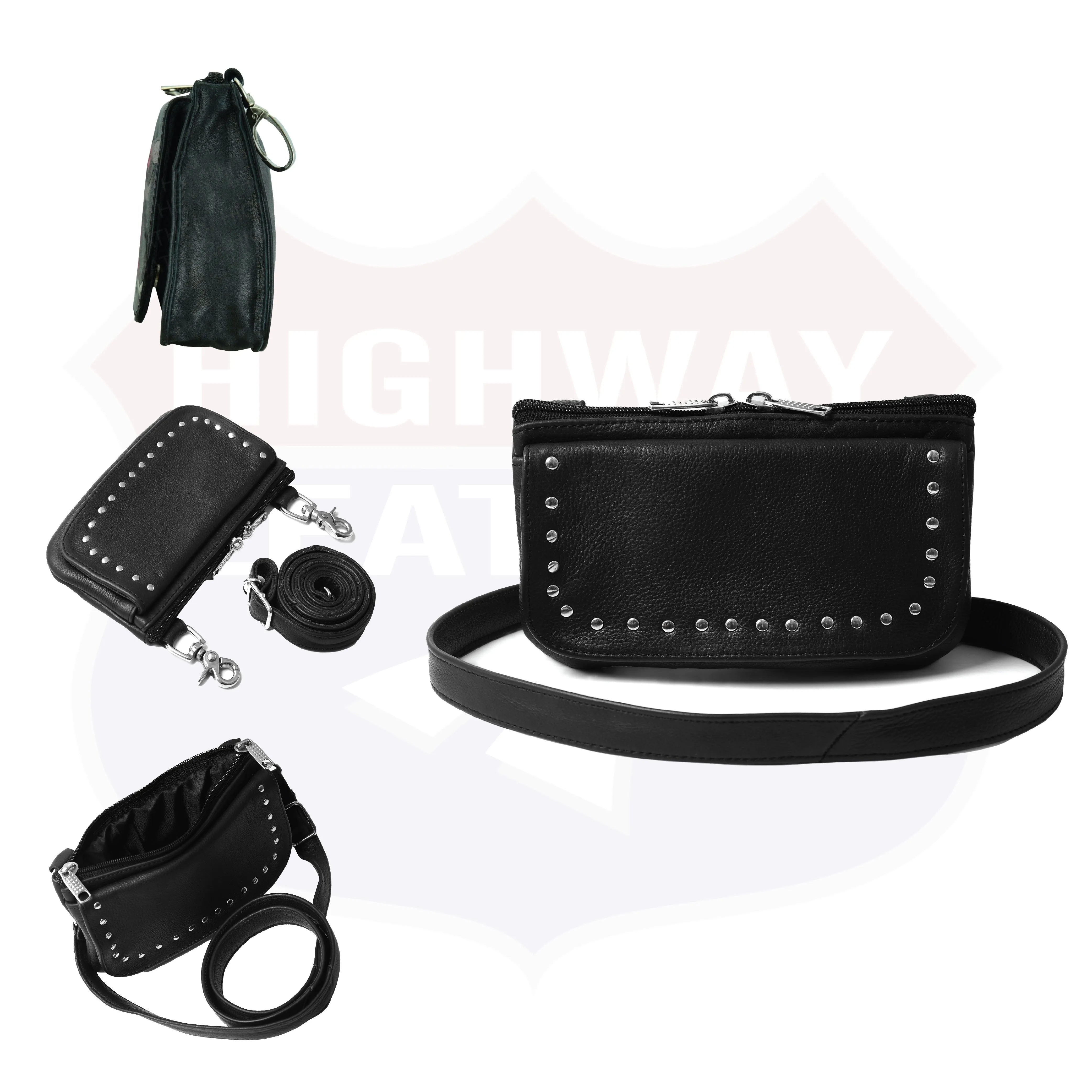 HL80151STUD Women's Black Studded Hip Bag  Trendy & Edgy Accessory