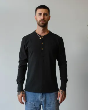 Homespun Knitwear Coalminer Henley Zimbabwe Jersey Aged Black