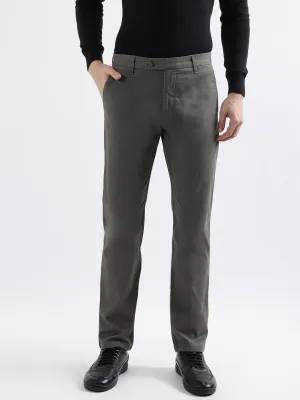 Iconic Men Green Solid Slim Fit Mid-Rise Trouser